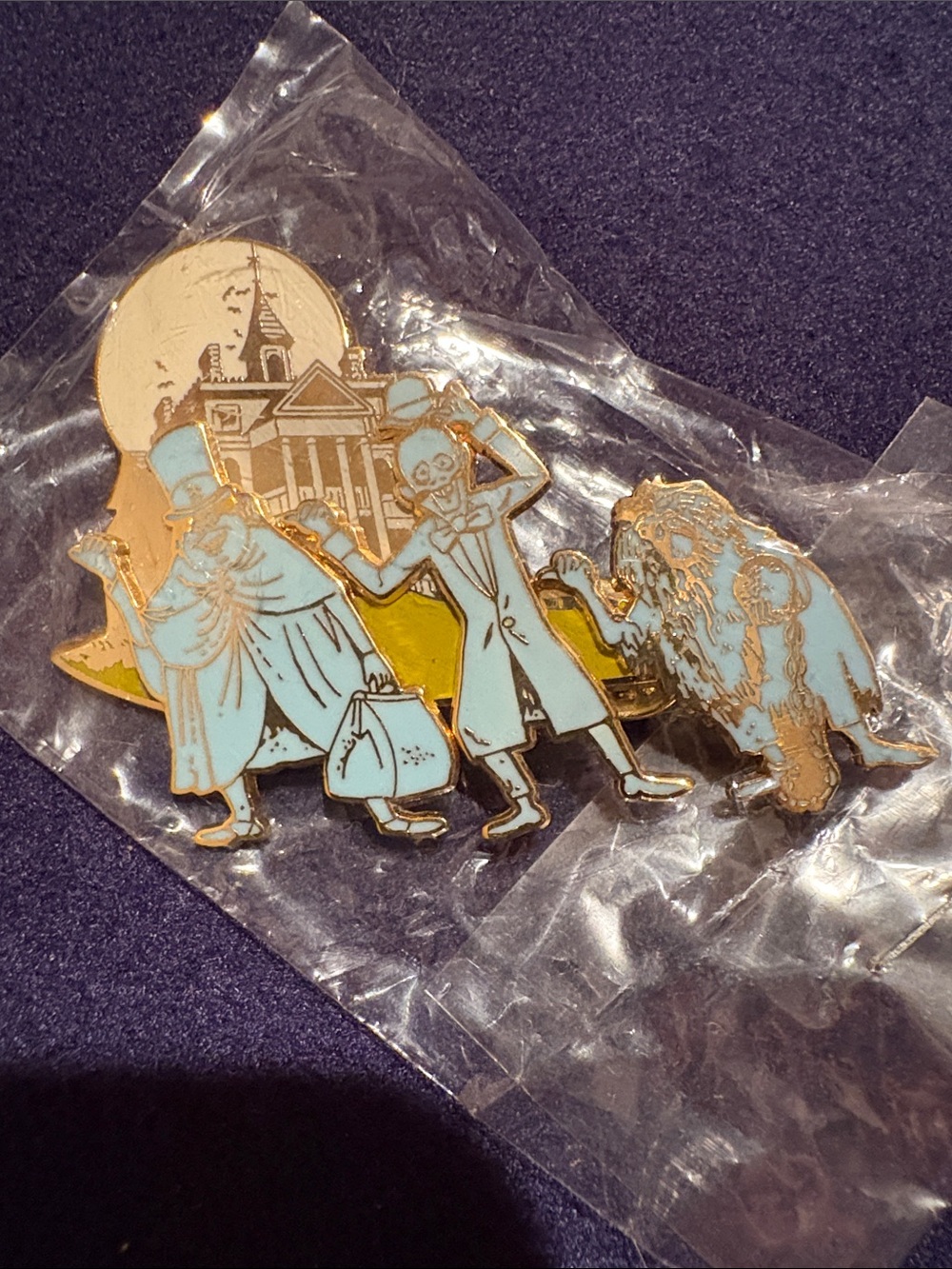 Haunted Mansion Hitchhiking Ghosts Enamel Pin - Light Blue & Gold